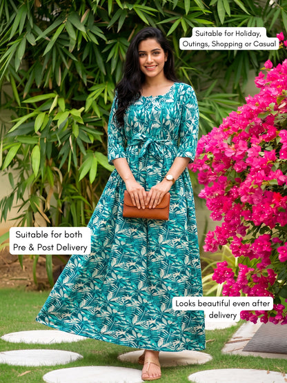 Tropical Sea Green - Maternity Dress with Feeding Zips - Soft Rayon