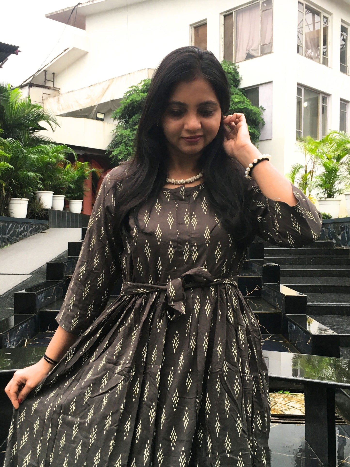 Pine Tree - Dark Grey - Maternity Kurti with Feeding Zips - Soft Rayon