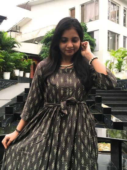 Pine Tree - Dark Grey - Maternity Kurti with Feeding Zips - Soft Rayon