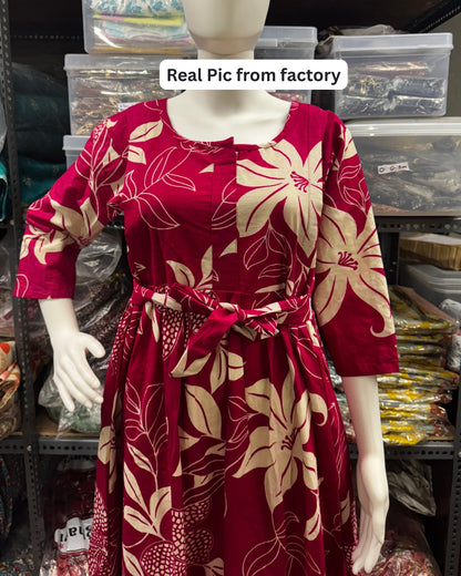 Lily Flower Pink - Maternity Kurti with Feeding Zips - Cotton Flex - Thicker Fabric