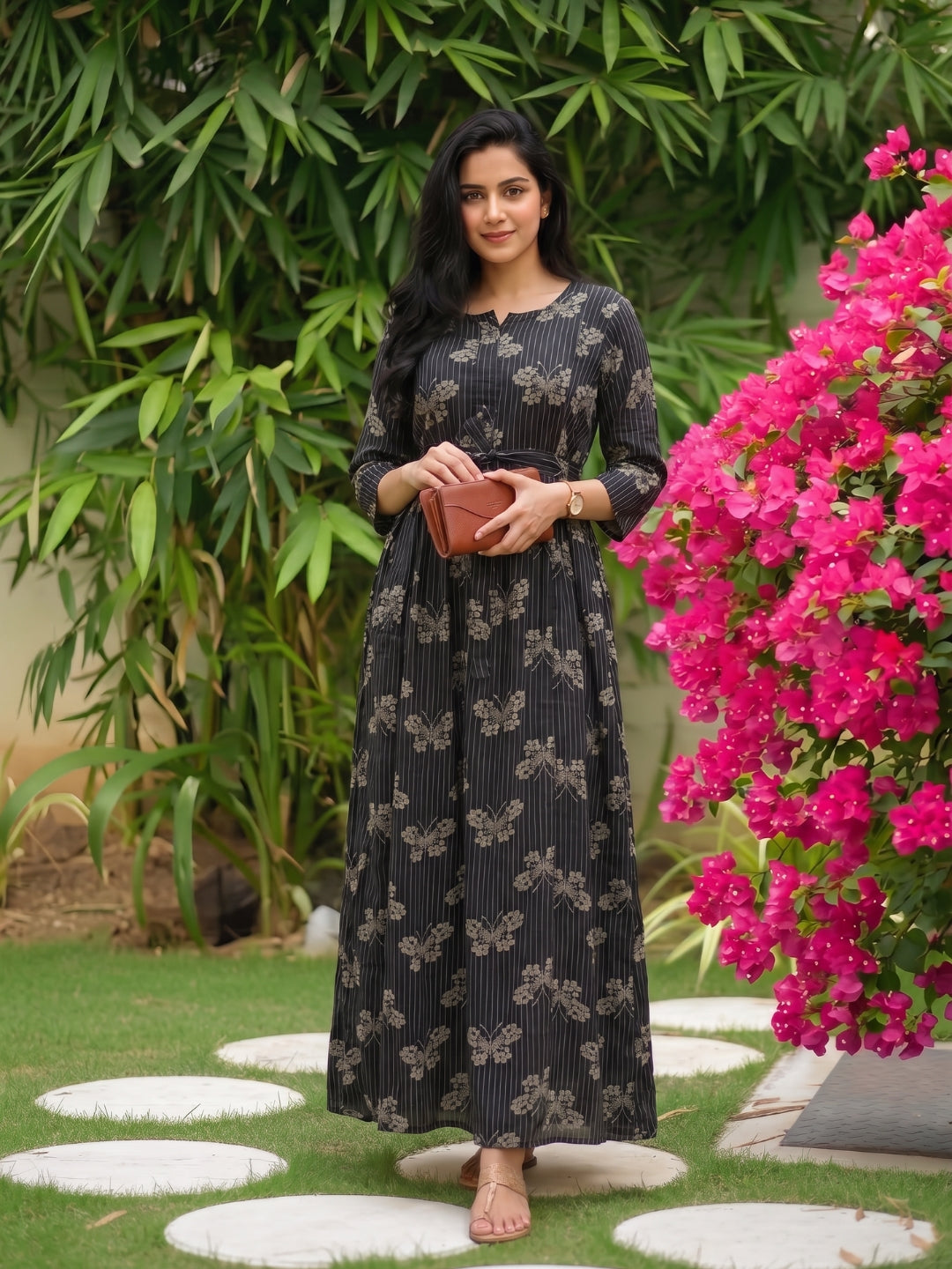 Black Butterfly - Maternity Dress with Feeding Zips - Soft Rayon