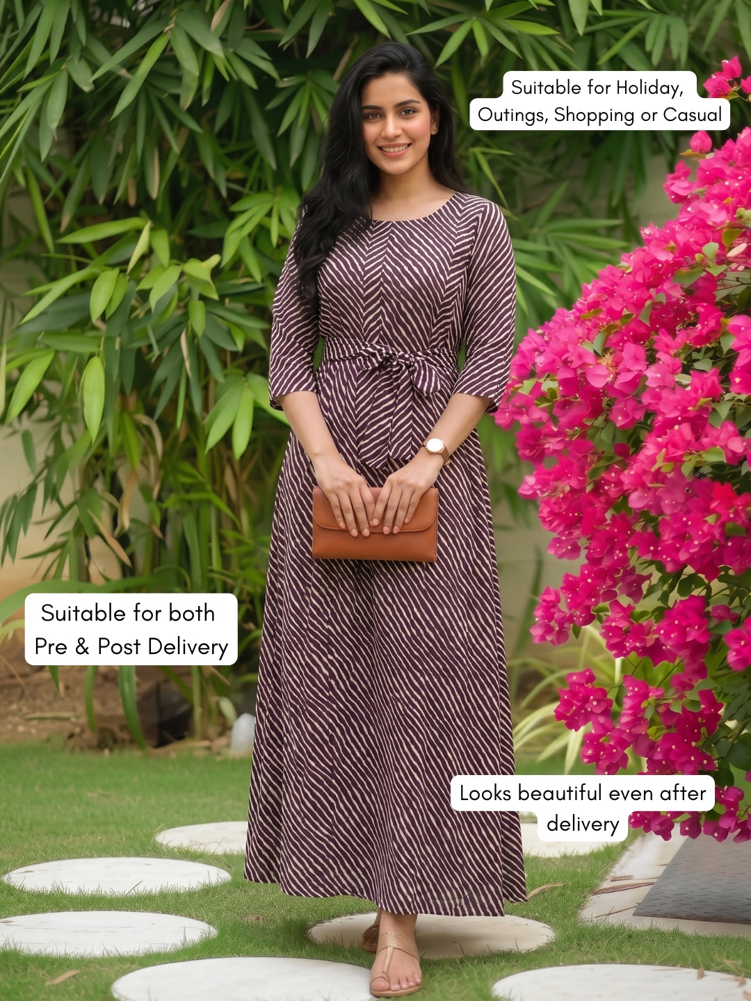 Lehriya - Brown - Maternity Dress with Feeding Zips - Soft Rayon