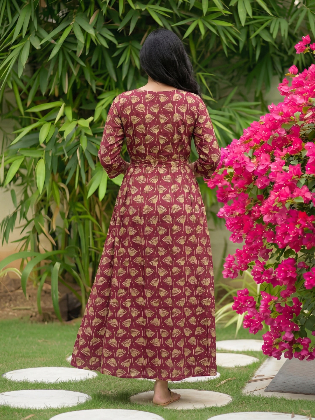 Senna Flower - Maroon - Maternity Kurti with Feeding Zips - Cotton Flex - Thicker Fabric