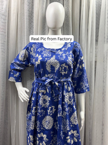 Marigold Cobalt - Maternity Dress with Feeding Zips - Pure Cotton