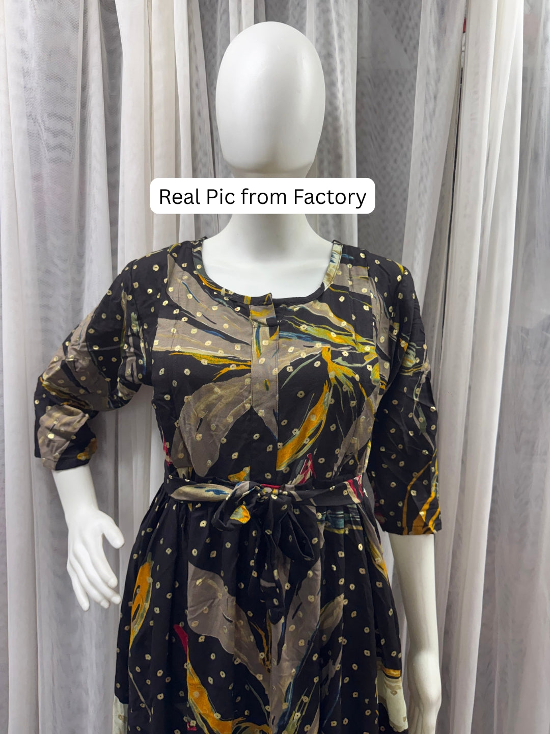 Nerium Flower - Black - Maternity Kurti with Feeding Zips - Soft Rayon