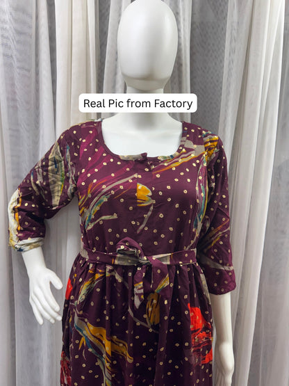 Nerium Flower - Purple - Maternity Kurti with Feeding Zips - Soft Rayon