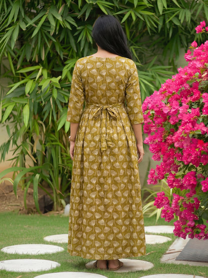 Senna Flower - Yellow - Maternity Kurti with Feeding Zips - Cotton Flex - Thicker Fabric