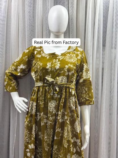 Marigold Mehendi - Maternity Dress with Feeding Zips - Pure Cotton