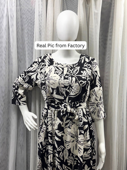 Hibiscus - Black White - Maternity Kurti with Feeding Zips - Soft Rayon