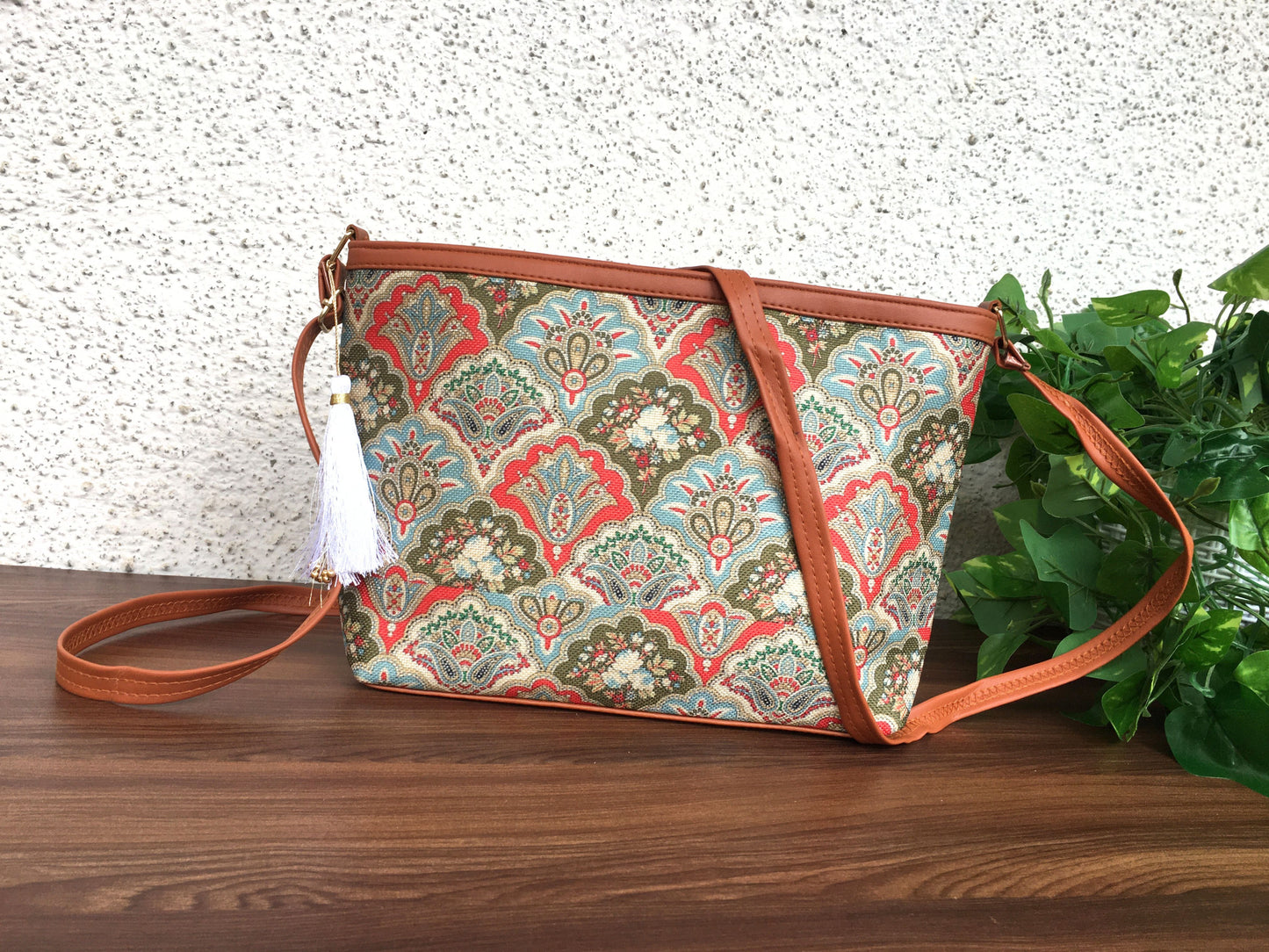 Minsk - 3 zip- Big size - Sling Bag - Royal Flower Sky Blue