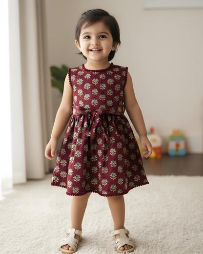Baby Frock - Maroon Wine Flower