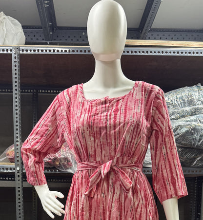 Tie Dye Shibori - Dark Pink - Maternity Kurti with Feeding Zips - Cotton Flex - Thicker Fabric