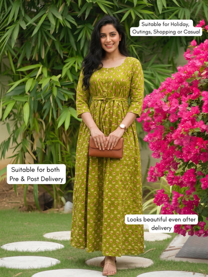 Curly Rose - Lemon - Maternity Dress with Feeding Zips - Soft Rayon