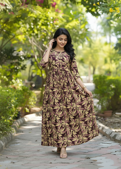 Purple Cream Jasmine - Maternity Kurti with Feeding Zips - Soft Rayon