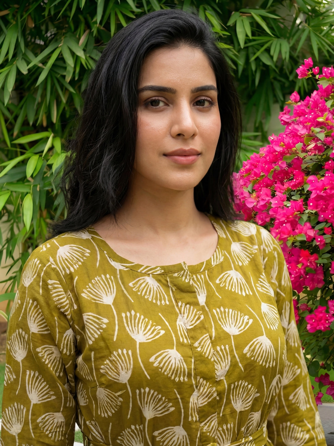 Senna Flower - Yellow - Maternity Kurti with Feeding Zips - Cotton Flex - Thicker Fabric