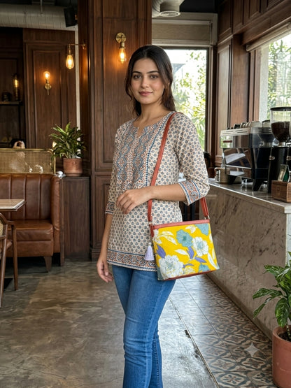 Minsk - 3 zip- Big size - Sling Bag - Mix Yellow Flower