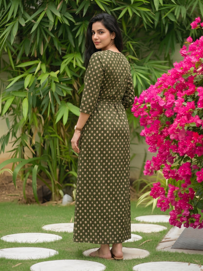 Amrapali Green - Maternity Dress with Feeding Zips - Soft Rayon