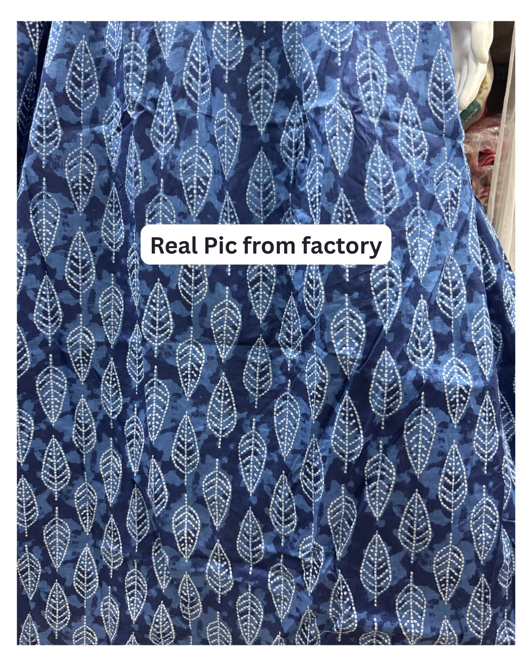 Blue White Leaves - Maternity Kurti with Feeding Zips - Cambric Cotton