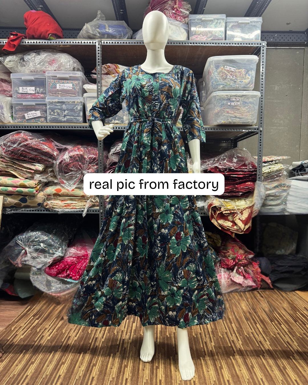 Floral Peacock Blue - Maternity Kurti with Feeding Zips - Soft Rayon