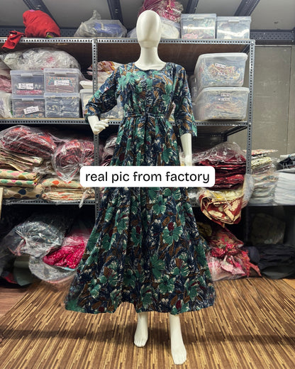 Floral Peacock Blue - Maternity Kurti with Feeding Zips - Soft Rayon