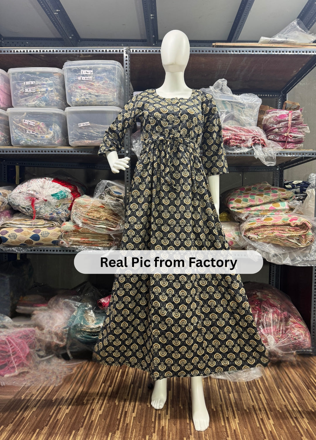 Sunflower - Black & Cream - Maternity Kurti with Feeding Zips - Cotton Flex - Thicker Fabric