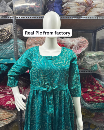 Peacock Blue Rose Gold - Maternity Kurti with Feeding Zips - Soft Rayon