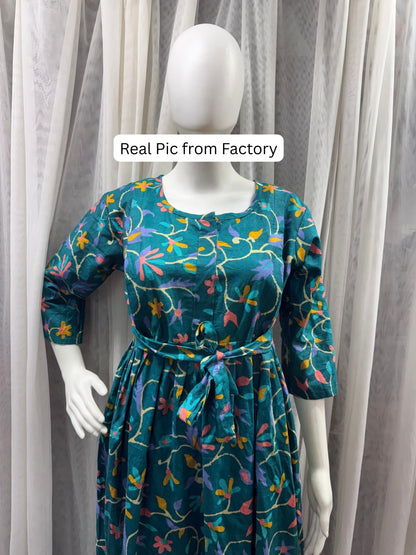 Daisy Sea Green - Maternity Dress with Feeding Zips - Pure Cotton