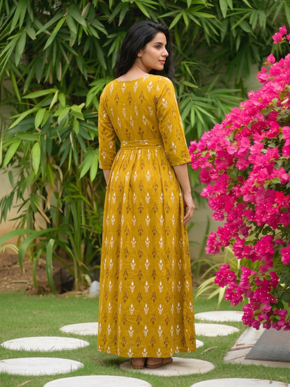 Akra Yellow - Maternity Dress with Feeding Zips - Soft Rayon