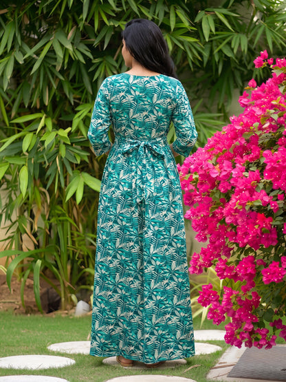 Tropical Sea Green - Maternity Dress with Feeding Zips - Soft Rayon