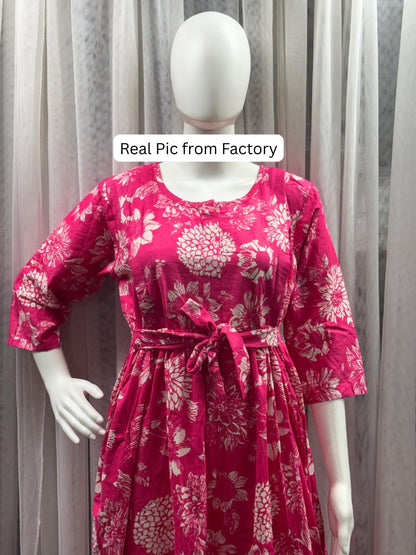 Marigold Peach - Maternity Dress with Feeding Zips - Pure Cotton