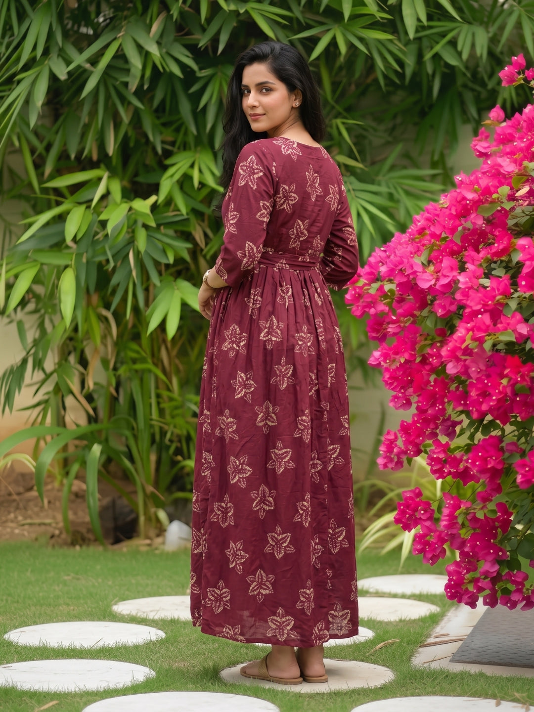 Meher Maroon - Maternity Dress with Feeding Zips - Soft Rayon