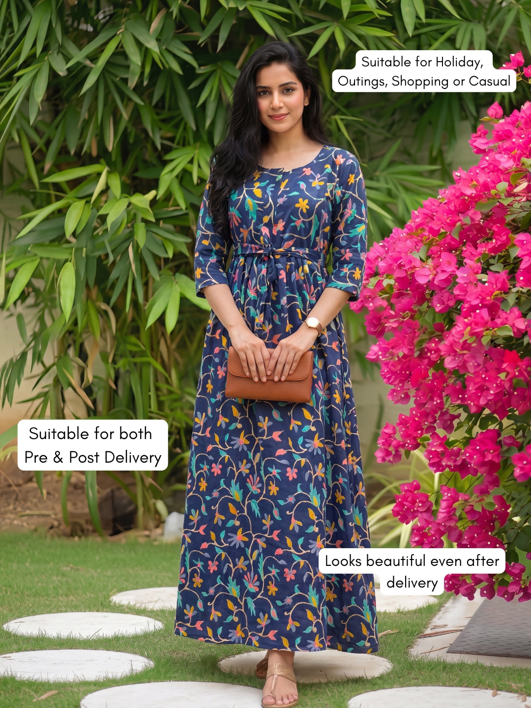 Daisy Blue- Maternity Dress with Feeding Zips - Pure Cotton