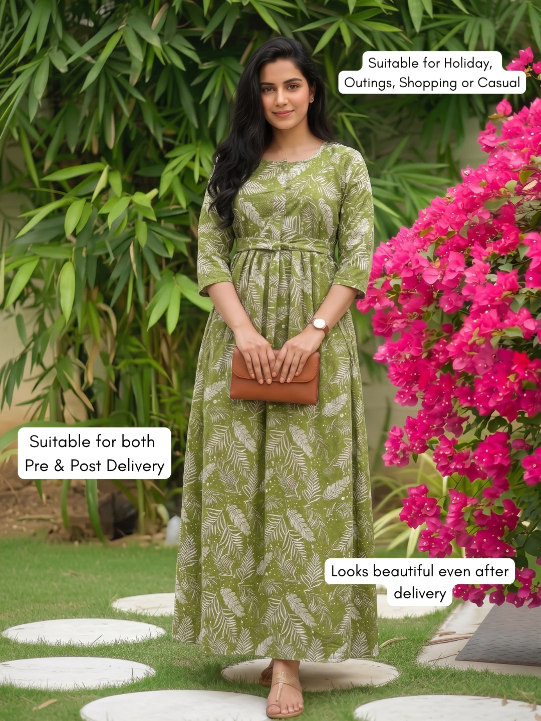Tropical Forrest - Pista - Maternity Dress with Feeding Zips - Soft Rayon