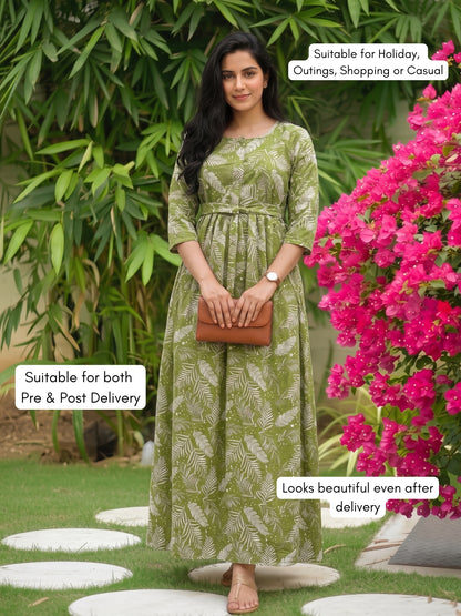Tropical Forrest - Pista - Maternity Dress with Feeding Zips - Soft Rayon