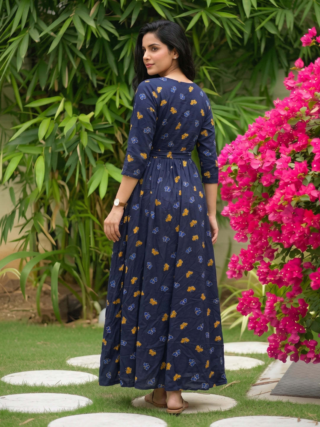 Blue Butterfly - Maternity Dress with Feeding Zips - Soft Rayon