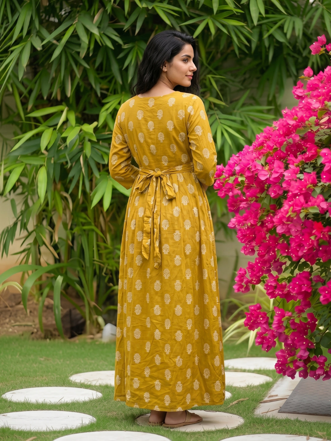 Rustic Flower - Mustard - Maternity Dress with Feeding Zips - Pure Cotton