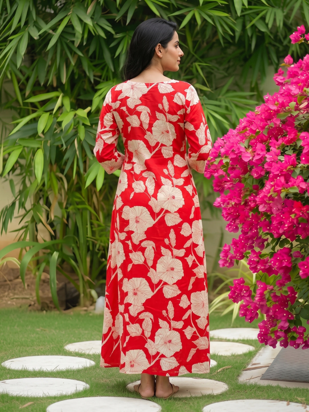 Hibiscus Orange - Maternity Dress with Feeding Zips - Soft Rayon