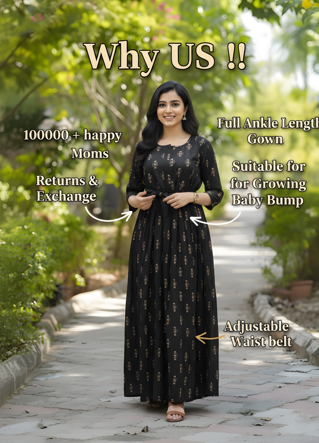 Royal Black Ajrakh - Maternity Kurti with Feeding Zips - Cambric Cotton