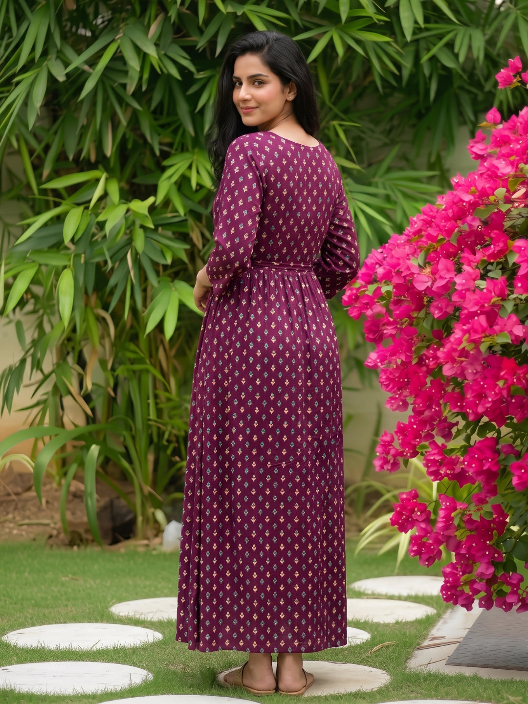 Kairavi - Purple - Maternity Dress with Feeding Zips - Soft Rayon