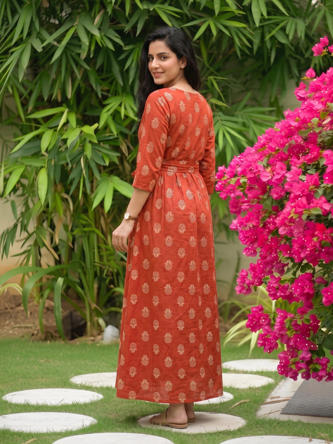 Rustic Flower - Red - Maternity Dress with Feeding Zips - Pure Cotton