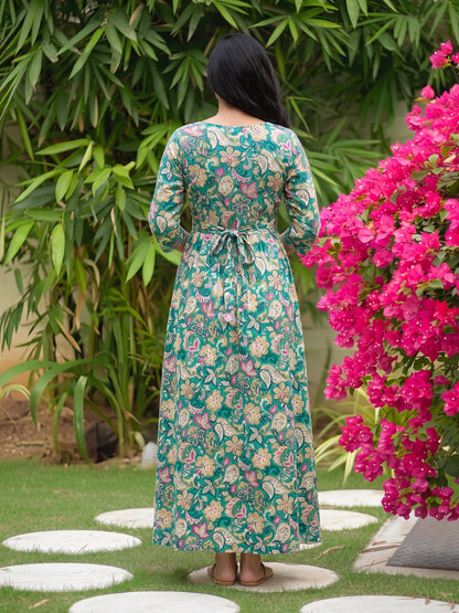 Sea Green Garden - Maternity Dress with Feeding Zips - Soft Rayon