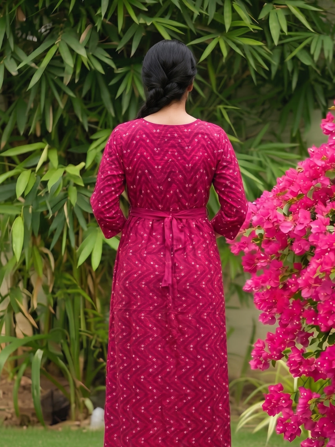 Raani ZigZag Bandhani- Maternity Dress with Feeding Zips - Soft Rayon