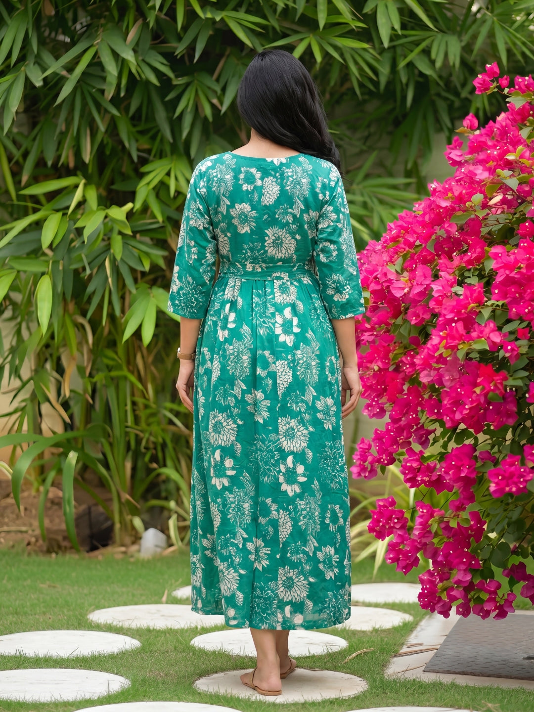 Marigold Sea Blue - Maternity Dress with Feeding Zips - Pure Cotton
