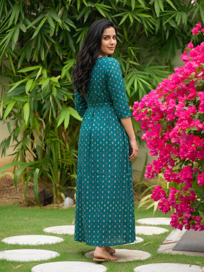 Kairavi - Sea Green - Maternity Dress with Feeding Zips - Soft Rayon