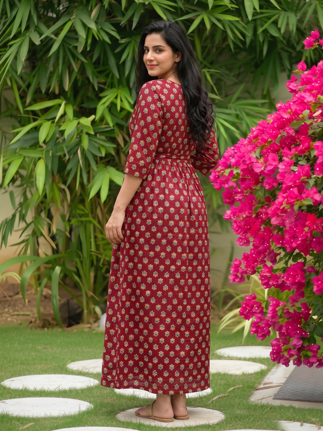 Curly Rose - Red - Maternity Dress with Feeding Zips - Soft Rayon