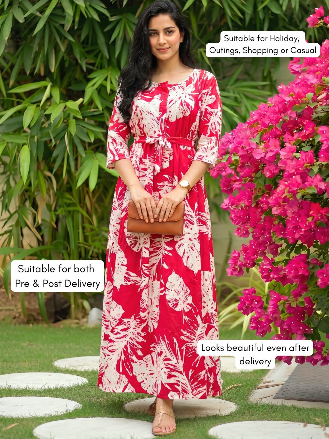 Swiss Red - Maternity Dress with Feeding Zips - Soft Rayon