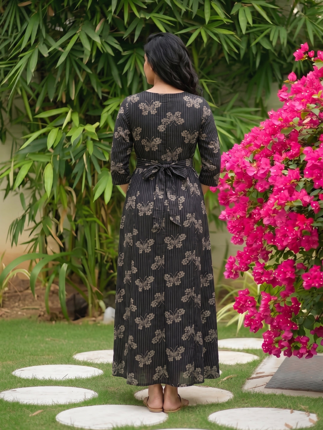 Black Butterfly - Maternity Dress with Feeding Zips - Soft Rayon