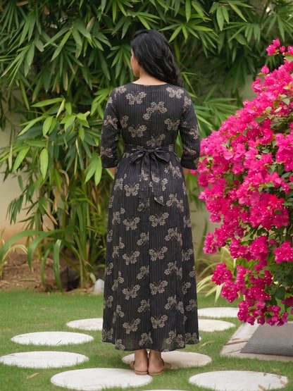 Black Butterfly - Maternity Dress with Feeding Zips - Soft Rayon