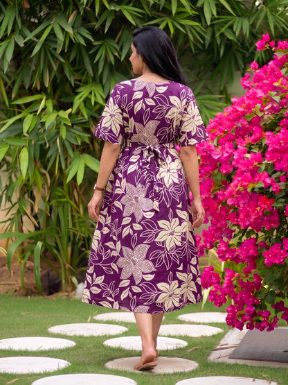 Lily Purple - Knee Length Maternity Dress with Feeding Zips - Soft Rayon