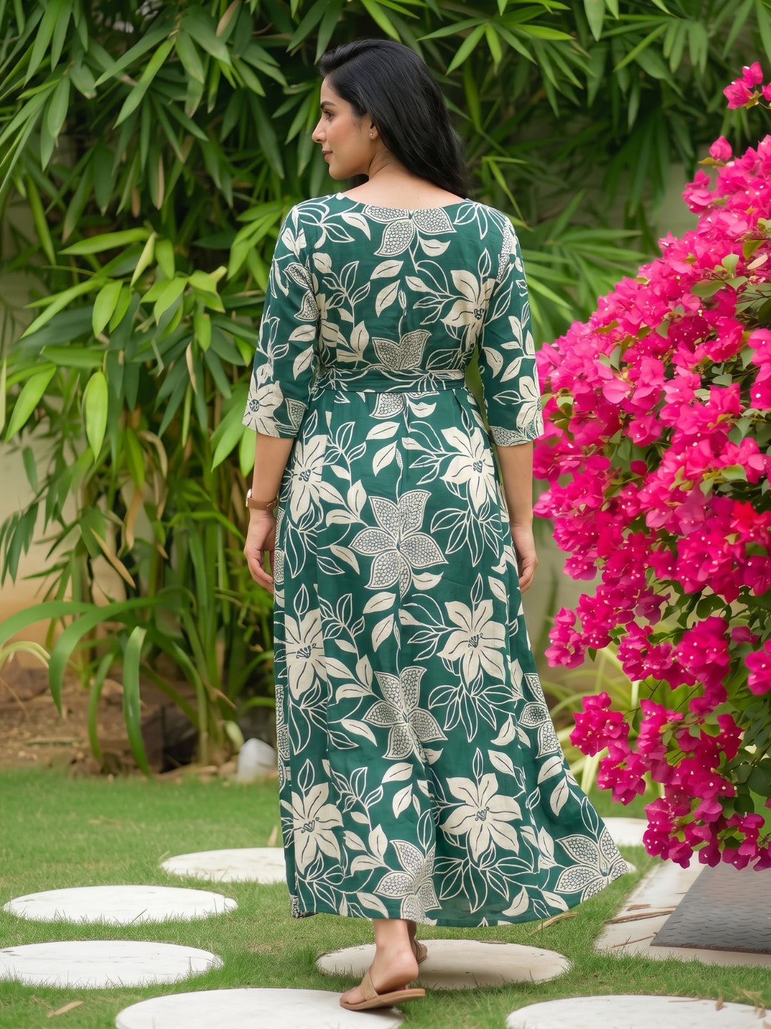Lily Flower Sea Green - Maternity Kurti with Feeding Zips - Soft Rayon